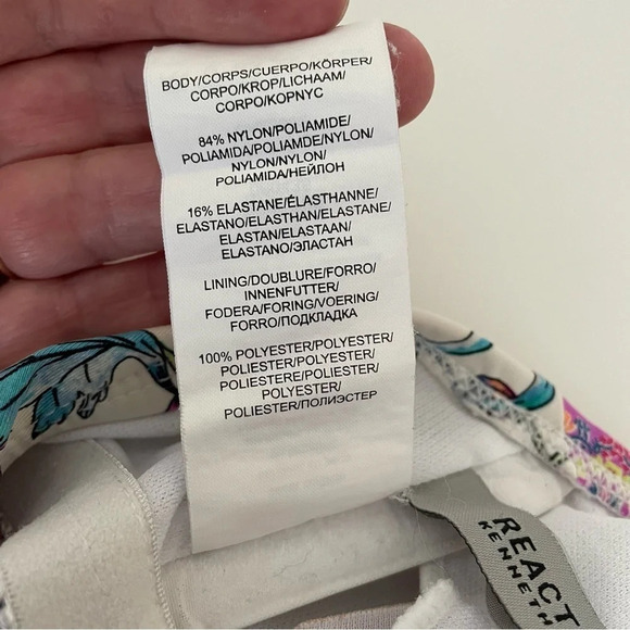 Kenneth Cole Reaction Bikini Top Halter Top Small Adjustable Tie Straps Floral - Picture 7 of 9